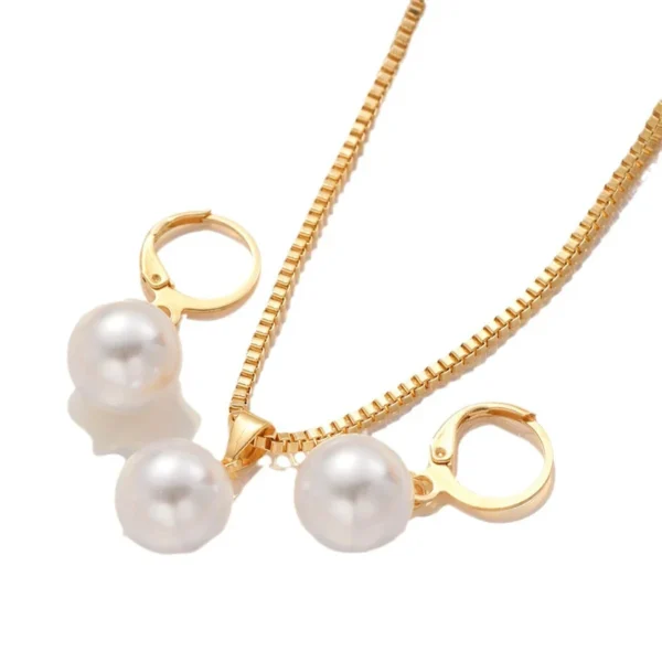 3 Pcs Round Pearl Jewelry Set Of Earring Pendant Necklace For Women Exquisite Fashion Rhinestone Double Wedding Jewelry Set Gift - Image 6