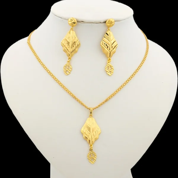 Dubai Gold Color Necklace Jewelry Set for Women Dangle Earrings and Necklace Bridal Weddings Earrings Engagement  Jewellery Gift - Image 2