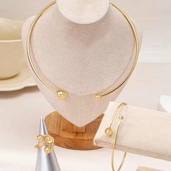 New Jewelry Set for Women Simple Asymmetric Geometric Beads Gold-plated Ring Bracelet Necklace Smooth Opening Accessories Gifts - Image 3