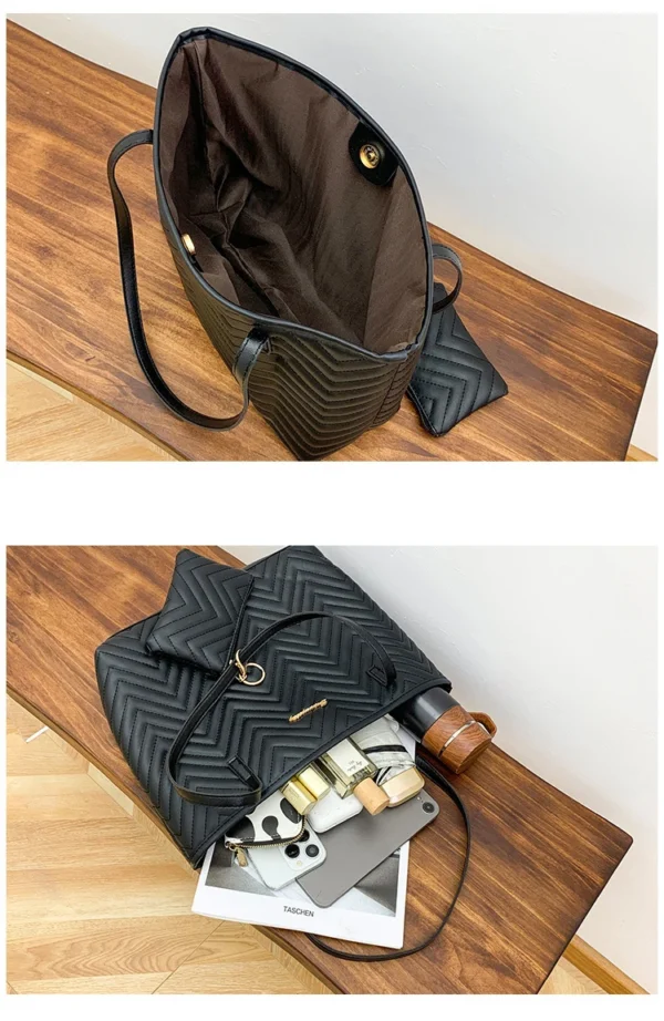Women's Bag Fashion Large Capacity Tote Bag Wavy Grain Daily Commute Handbag two-piece - Image 14