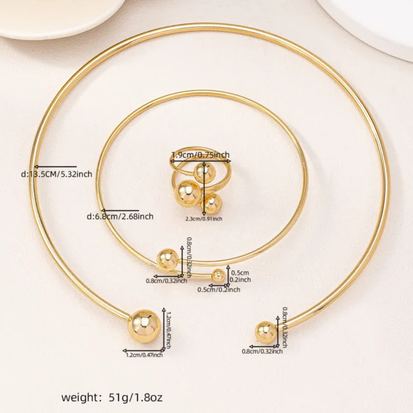 New Jewelry Set for Women Simple Asymmetric Geometric Beads Gold-plated Ring Bracelet Necklace Smooth Opening Accessories Gifts - Image 5