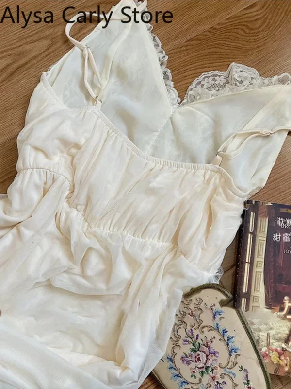 French Sweet Vintage Fairy Dress Women 2022 Autumn Lace Sexy Casual Korean Dress Female Court Chiffon Elegant Long Strap Dresses - Image 7