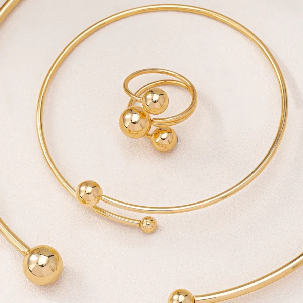 New Jewelry Set for Women Simple Asymmetric Geometric Beads Gold-plated Ring Bracelet Necklace Smooth Opening Accessories Gifts - Image 4