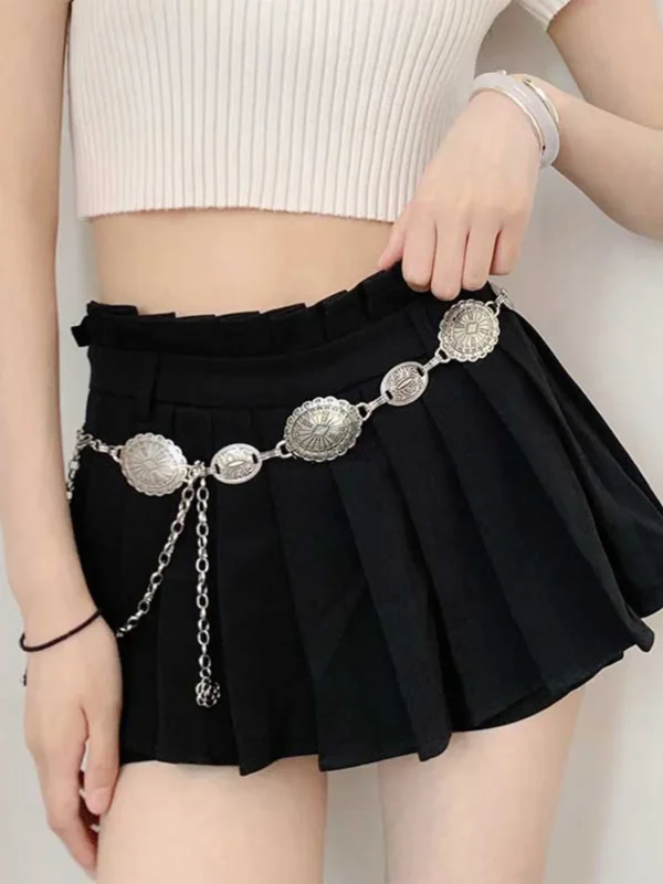 1 piece set of waist chain accessories for women's retro Bohemian ethnic style high-end silver metal chain belt with skirt belt - Image 6