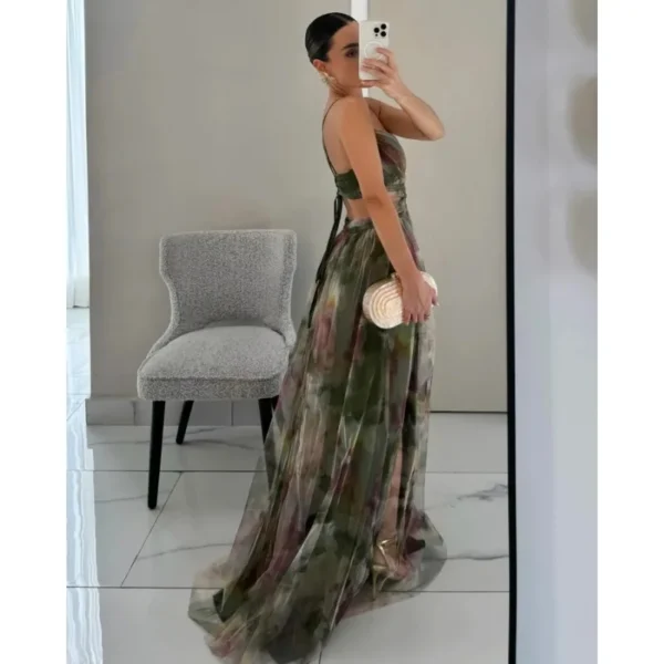 Sexy Hollow Out Party Dress, Women Summer Loungewear Fashion Printing Maxi Dress, Sleeveless Lace-Up Ladies Dress Vestido - Image 6