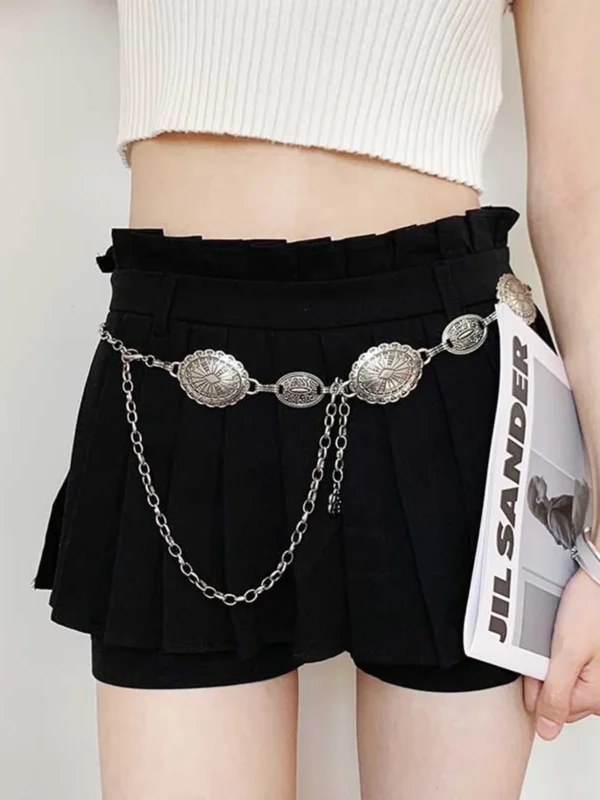 1 piece set of waist chain accessories for women's retro Bohemian ethnic style high-end silver metal chain belt with skirt belt - Image 5