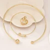 New Jewelry Set for Women Simple Asymmetric Geometric Beads Gold-plated Ring Bracelet Necklace Smooth Opening Accessories Gifts - Image 2