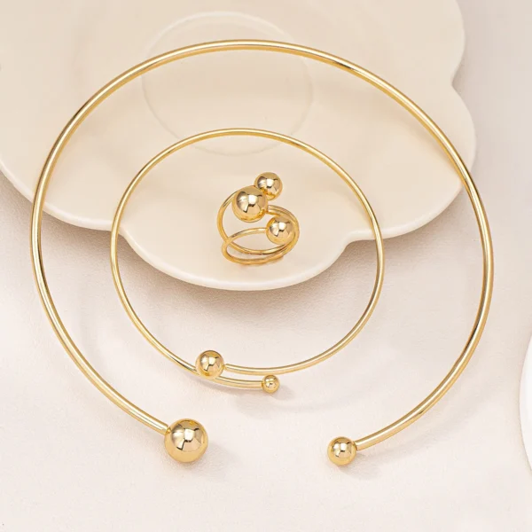 New Jewelry Set for Women Simple Asymmetric Geometric Beads Gold-plated Ring Bracelet Necklace Smooth Opening Accessories Gifts - Image 2