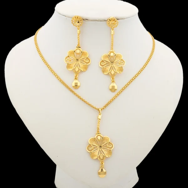 Dubai Gold Color Necklace Jewelry Set for Women Dangle Earrings and Necklace Bridal Weddings Earrings Engagement  Jewellery Gift - Image 3