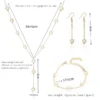 4pcs Gold-color Necklace Earring Bracelet Set Ladies Elegant Imitation-Pearls Collection Temperament Tassel Jewelry - Image 6