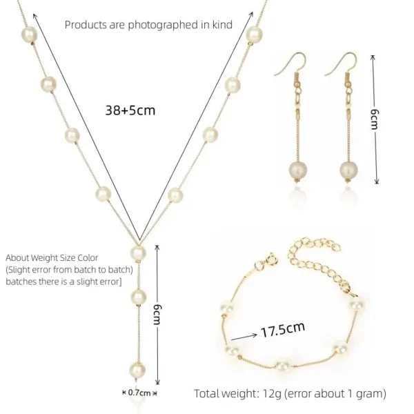4pcs Gold-color Necklace Earring Bracelet Set Ladies Elegant Imitation-Pearls Collection Temperament Tassel Jewelry - Image 6
