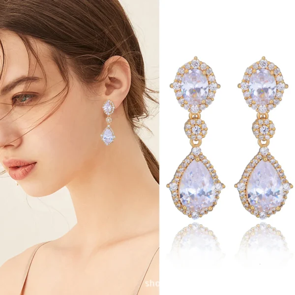 Fashion necklace accessories women's earring Jewelry sets bride's wedding zircon water drop girls earrings for women jewellery - Image 12