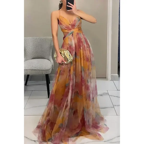 Sexy Hollow Out Party Dress, Women Summer Loungewear Fashion Printing Maxi Dress, Sleeveless Lace-Up Ladies Dress Vestido - Image 7
