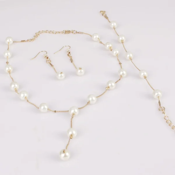 4pcs Gold-color Necklace Earring Bracelet Set Ladies Elegant Imitation-Pearls Collection Temperament Tassel Jewelry - Image 5