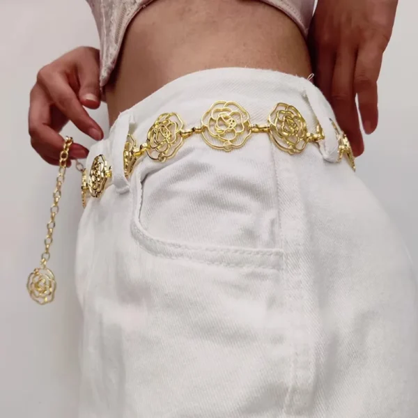 Women Flower Belts Accessories Skirt Suit Decoration Belt Waist Chain Metal Belts Women Cowgirl Western Adjustable Concho Belt - Image 2
