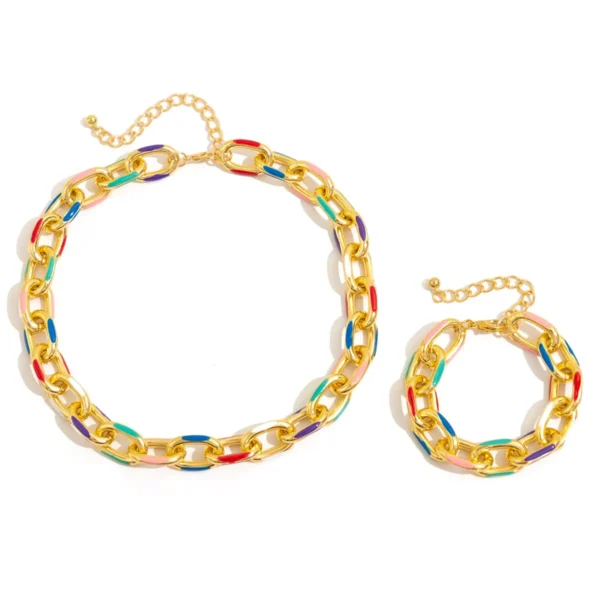 2Pcs/Set Colorful Bohemian Fashion Choker Necklace Bracelet Jewelry Set Classic Cross Chain Accessories for Women Gift Party - Image 5