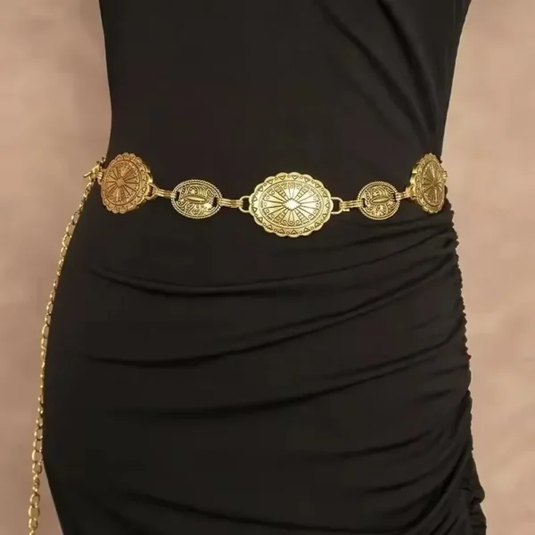 1 piece set of waist chain accessories for women's retro Bohemian ethnic style high-end silver metal chain belt with skirt belt - Image 3