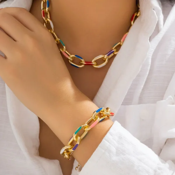 2Pcs/Set Colorful Bohemian Fashion Choker Necklace Bracelet Jewelry Set Classic Cross Chain Accessories for Women Gift Party - Image 3