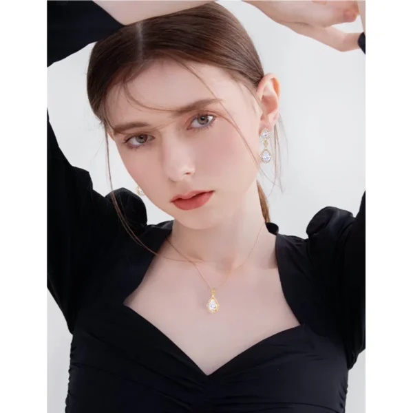 Fashion necklace accessories women's earring Jewelry sets bride's wedding zircon water drop girls earrings for women jewellery - Image 3