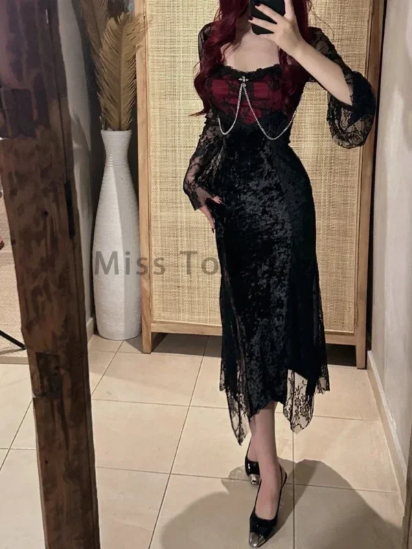 Summer Gothic Grunge Y2k Lace Dress Women Dark Academia Sexy Slim Party Dresses Korean Fashion Design Festival Long Prom Dress - Image 3