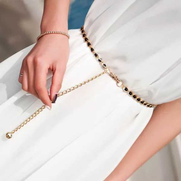 Women's Dress Accessories Waist Chain Metal Chain Solid Pearl Versatile Apparel Accessories Pearl Thin Waist Belts - Image 2