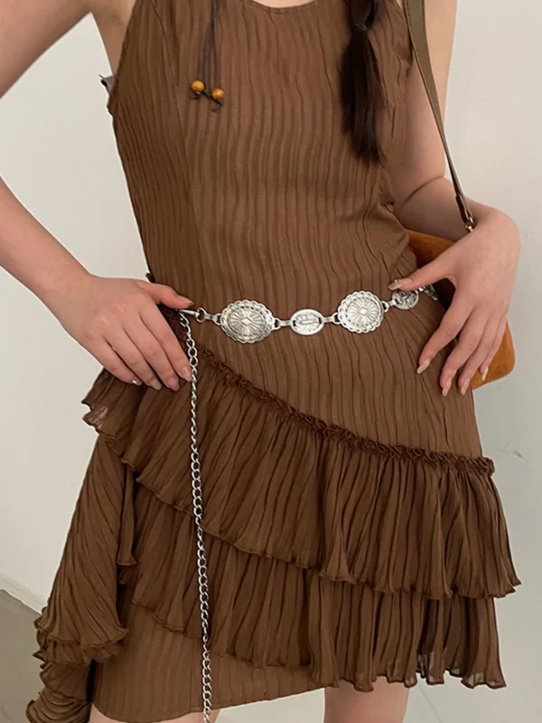 1 piece set of waist chain accessories for women's retro Bohemian ethnic style high-end silver metal chain belt with skirt belt - Image 7