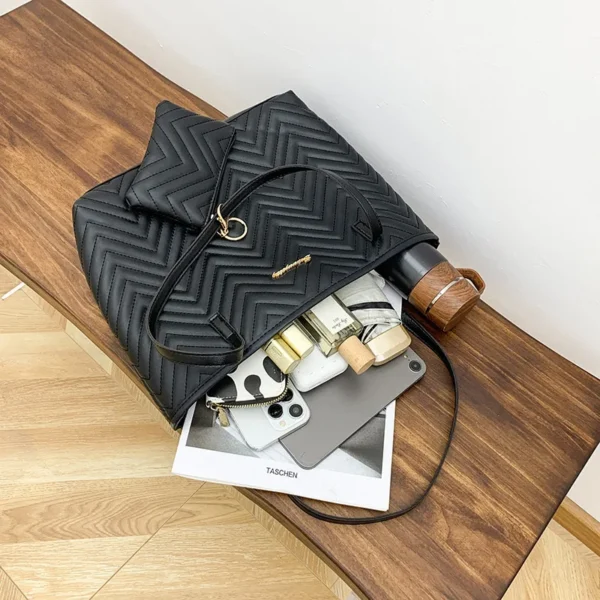 Women's Bag Fashion Large Capacity Tote Bag Wavy Grain Daily Commute Handbag two-piece - Image 5