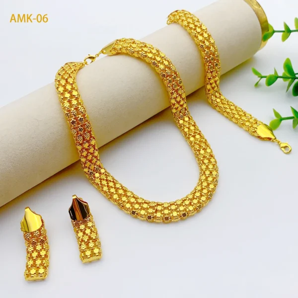 Brazilian Necklace Earrings Jewelry Set For Women Gold Plated Dubai Indian African Dubai Bridal Wedding Party Gift Jewellery - Image 4
