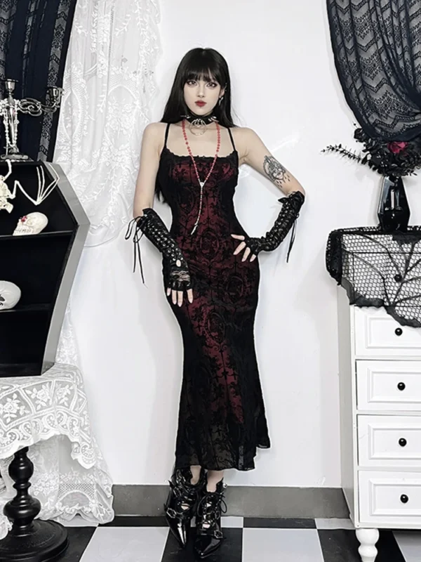 AltGoth Vintage Elegant Goth Dress Women Sexy Streetwear Fairy Grunge Aesthetic Cross Pattern Spaghetti Strap Party Dress Female - Image 5