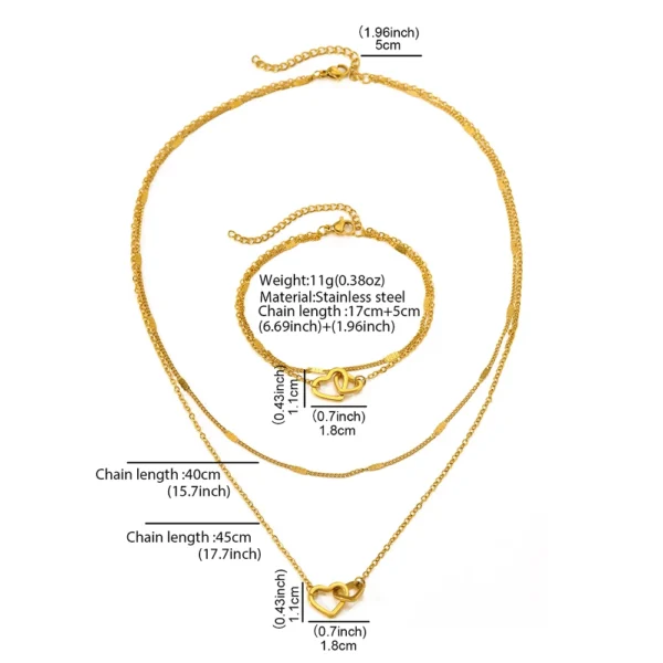 Stainless Steel Jewelry Sets High-end Atmosphere Love Bracelet Love Necklace Double Chain Design Jewelry Sets For Women Jewelry - Image 5