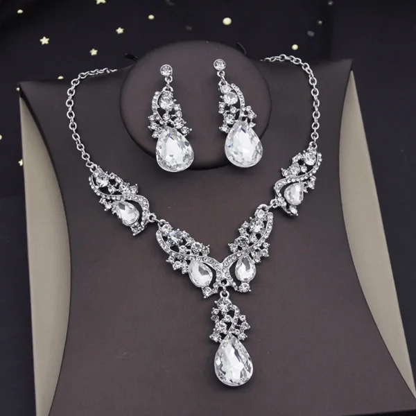 Gorgeous Crystal Jewelry Sets for Women Luxury Choker Necklace Earrings Set Wedding Dress Bridal Costume Necklace Accessories - Image 4