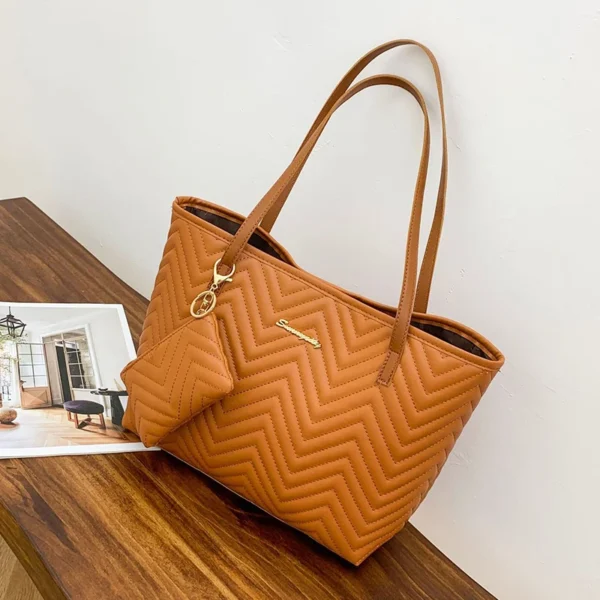 Women's Bag Fashion Large Capacity Tote Bag Wavy Grain Daily Commute Handbag two-piece - Image 8