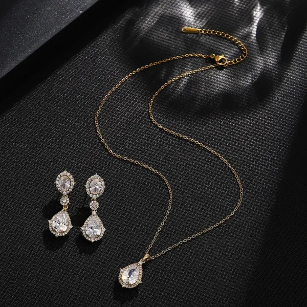 Fashion necklace accessories women's earring Jewelry sets bride's wedding zircon water drop girls earrings for women jewellery - Image 4