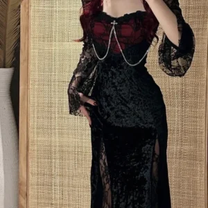 Summer Gothic Grunge Y2k Lace Dress Women Dark Academia Sexy Slim Party Dresses Korean Fashion Design Festival Long Prom Dress