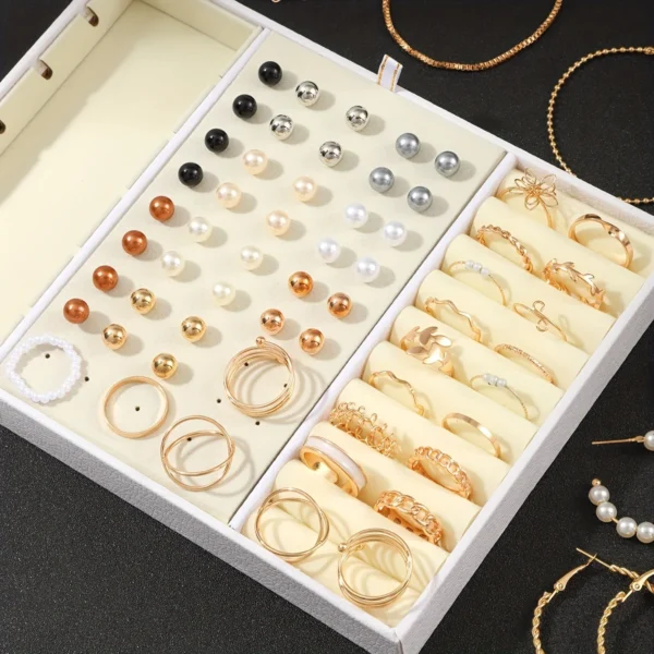 92Pcs Women's Fashion Jewelry Set Contain Hoop Earrings、Stud Earrings、Bracelet、Necklace and Ring，Versatile Daily Jewelry - Image 5