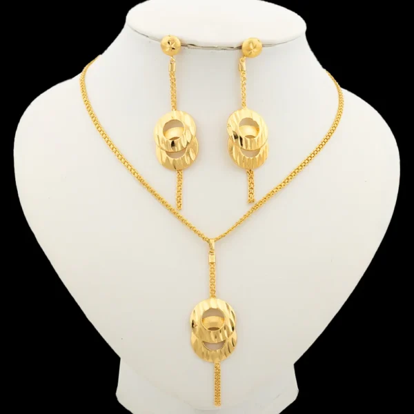 Dubai Gold Color Necklace Jewelry Set for Women Dangle Earrings and Necklace Bridal Weddings Earrings Engagement  Jewellery Gift - Image 6