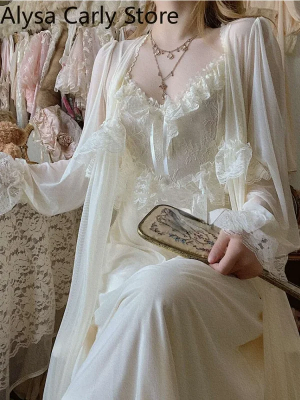 French Sweet Vintage Fairy Dress Women 2022 Autumn Lace Sexy Casual Korean Dress Female Court Chiffon Elegant Long Strap Dresses - Image 9