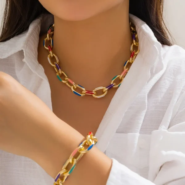 2Pcs/Set Colorful Bohemian Fashion Choker Necklace Bracelet Jewelry Set Classic Cross Chain Accessories for Women Gift Party - Image 7
