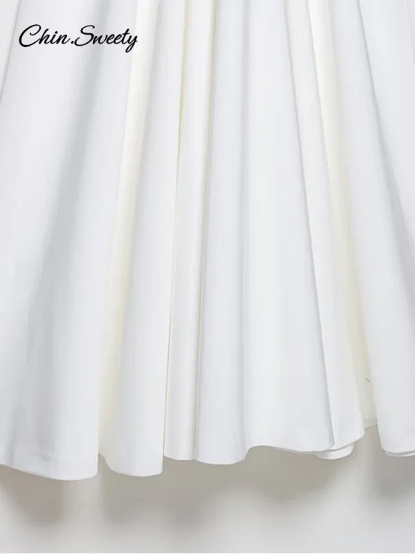Elegant White Long Dress Women Short Sleeve V-Neck Button High Waist Slim A-line Dresses 2025 Summer Lady High Street Robes New - Image 6