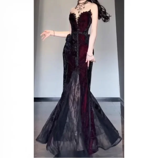 Summer Gothic Grunge Y2k Lace Dress Women Dark Academia Sexy Slim Party Dresses Korean Fashion Design Festival Long Prom Dress - Image 9