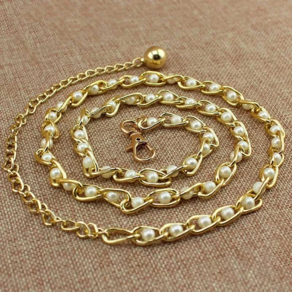 Women's Dress Accessories Waist Chain Metal Chain Solid Pearl Versatile Apparel Accessories Pearl Thin Waist Belts - Image 7