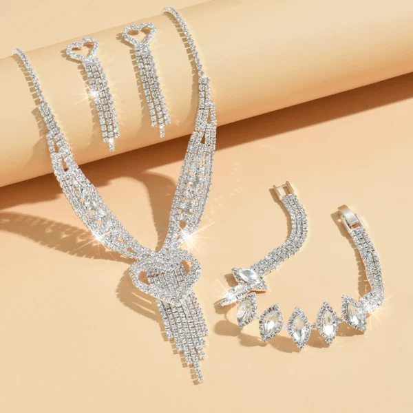 Ladies' jewelry, equipped with rhinestone tassel earrings, necklaces, bracelet sets, wedding party accessories - Image 3