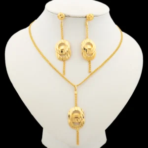 Dubai Gold Color Necklace Jewelry Set for Women Dangle Earrings and Necklace Bridal Weddings Earrings Engagement  Jewellery Gift