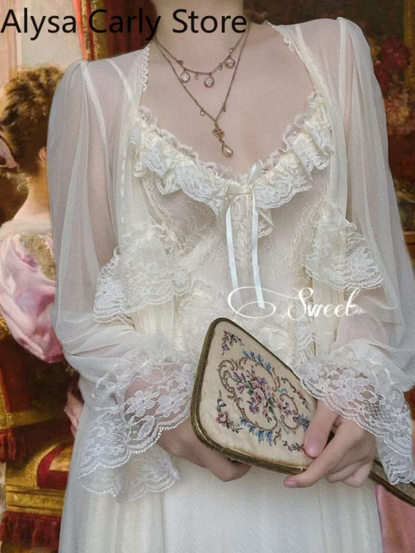 French Sweet Vintage Fairy Dress Women 2022 Autumn Lace Sexy Casual Korean Dress Female Court Chiffon Elegant Long Strap Dresses - Image 4
