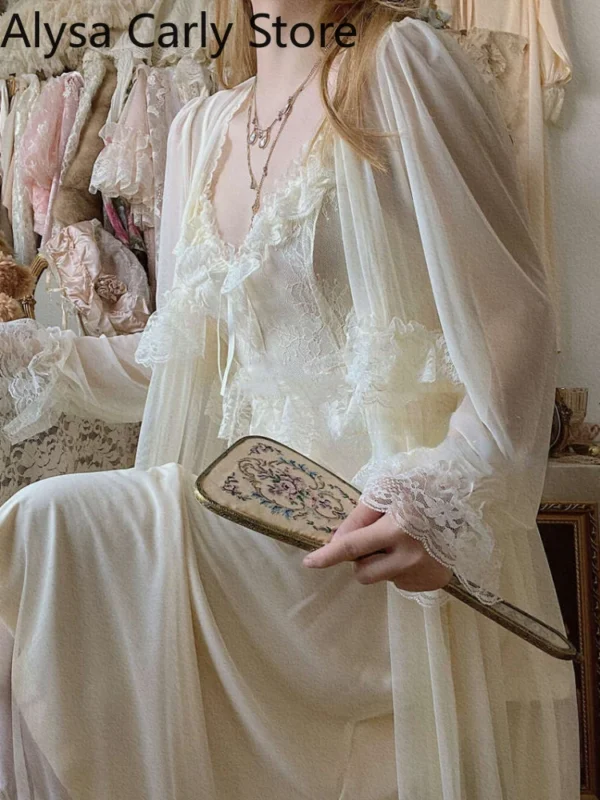 French Sweet Vintage Fairy Dress Women 2022 Autumn Lace Sexy Casual Korean Dress Female Court Chiffon Elegant Long Strap Dresses - Image 2