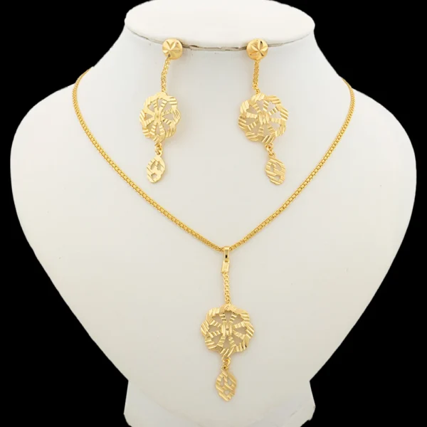 Dubai Gold Color Necklace Jewelry Set for Women Dangle Earrings and Necklace Bridal Weddings Earrings Engagement  Jewellery Gift - Image 4