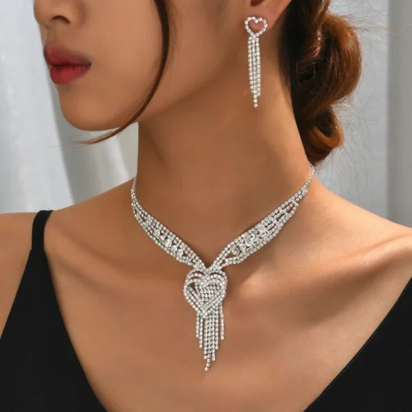 Ladies' jewelry, equipped with rhinestone tassel earrings, necklaces, bracelet sets, wedding party accessories - Image 5