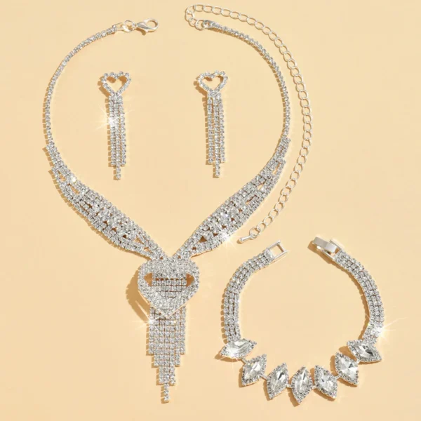 Ladies' jewelry, equipped with rhinestone tassel earrings, necklaces, bracelet sets, wedding party accessories - Image 2