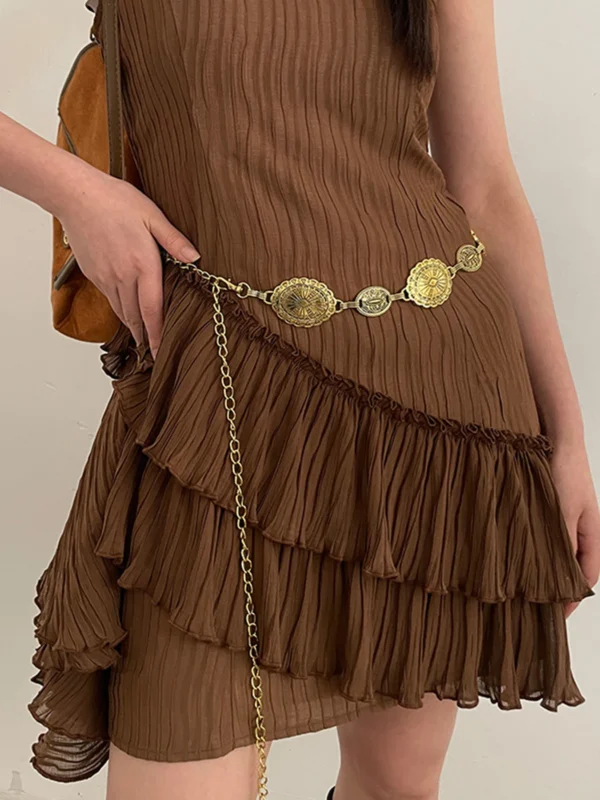 1 piece set of waist chain accessories for women's retro Bohemian ethnic style high-end silver metal chain belt with skirt belt - Image 2