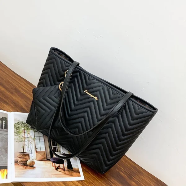 Women's Bag Fashion Large Capacity Tote Bag Wavy Grain Daily Commute Handbag two-piece - Image 9